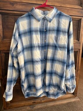 American Eagle Outfitters Blue and White Plaid Button-Down Shirt